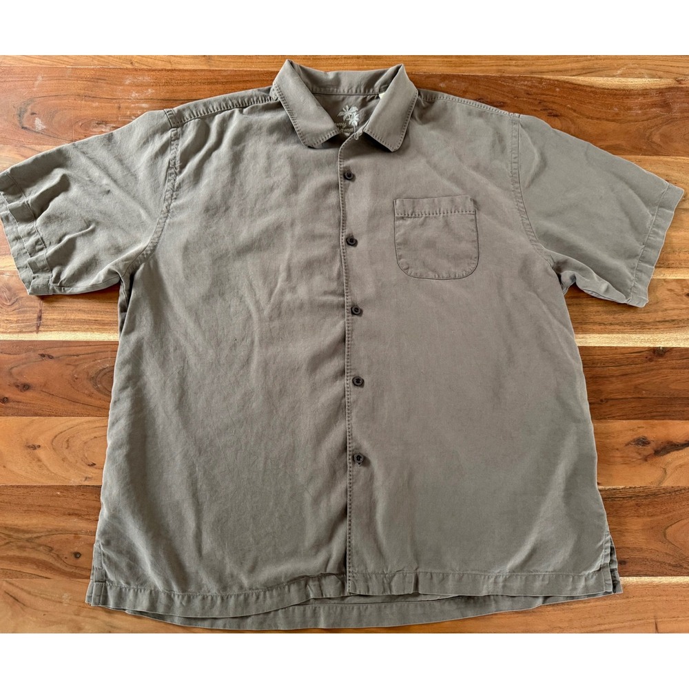 Tommy Bahama Mens XL Silk Short Sleeve Button Down Shirt Taupe Original Fit